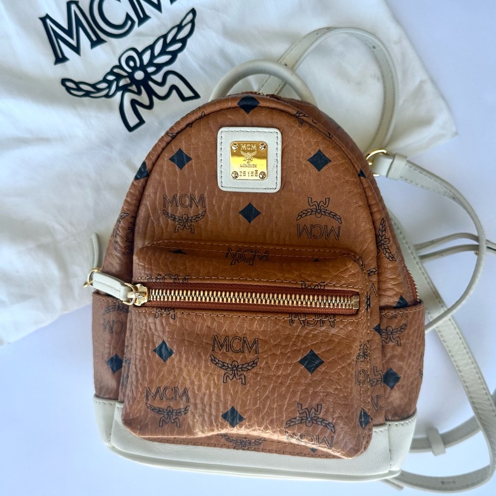 MCM Visetos  X-Mini Stark Backpack Cognac 100% Authentic